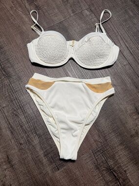 l*space White Bikini Set with Tan Accents